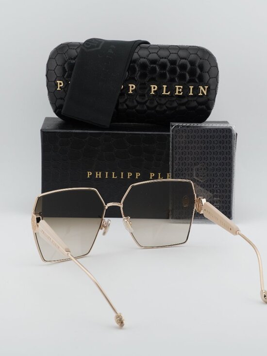 Philipp Plein SPP122S 0F47 Square Sunglasses – Gold / Ivory / Brown main image 7